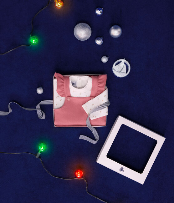 Baby-Set Latzhose aus Molton und T-Shirt aus Baumwolle rosa ROSEWOOD/ MULTICO