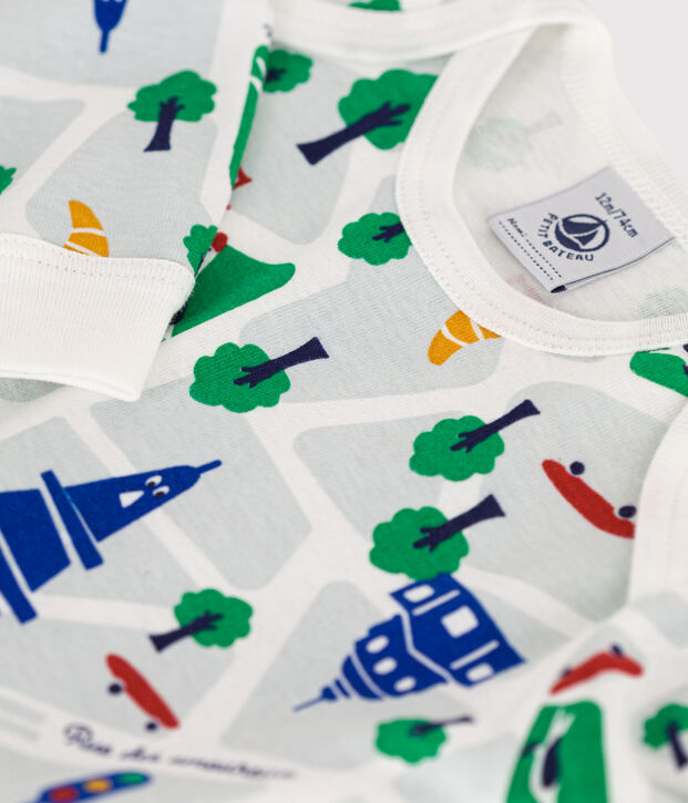 Baby-Pyjama ohne F&uuml;&szlig;e aus Baumwolle mit Printmotiv Paris weiss/blau