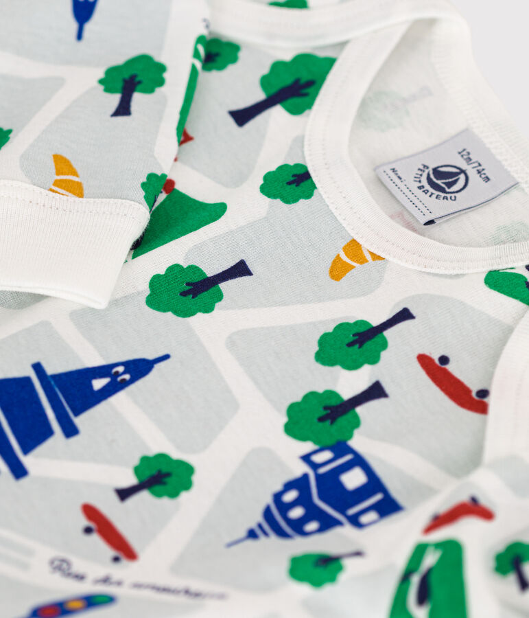 Baby-Pyjama ohne F&uuml;&szlig;e aus Baumwolle mit Printmotiv Paris weiss/blau