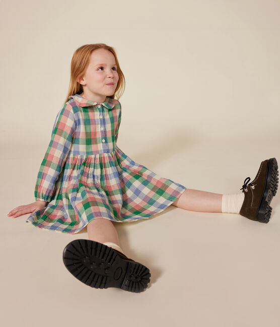 Langärmeliges Kinder-Kleid aus Musselin für Mädchen weiss AVALANCHE/ MULTICO