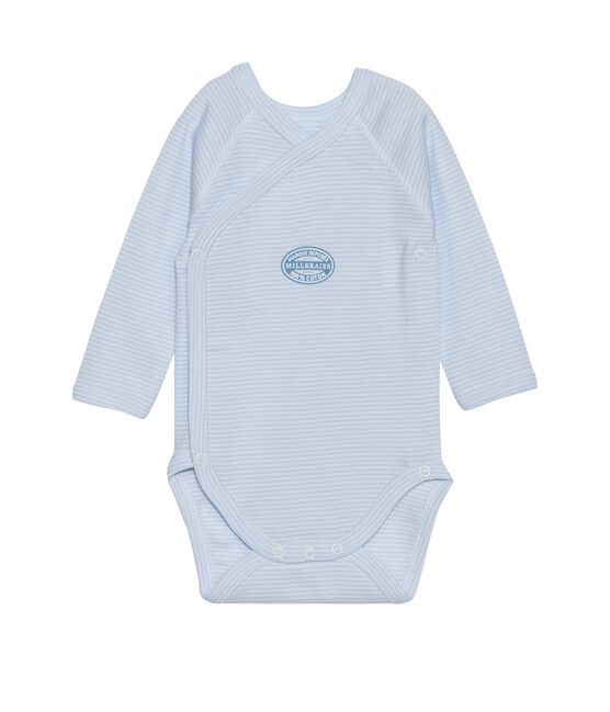 Wickelbody für Jungen, Langarm, geringelt blau FRAICHEUR/weiss ECUME