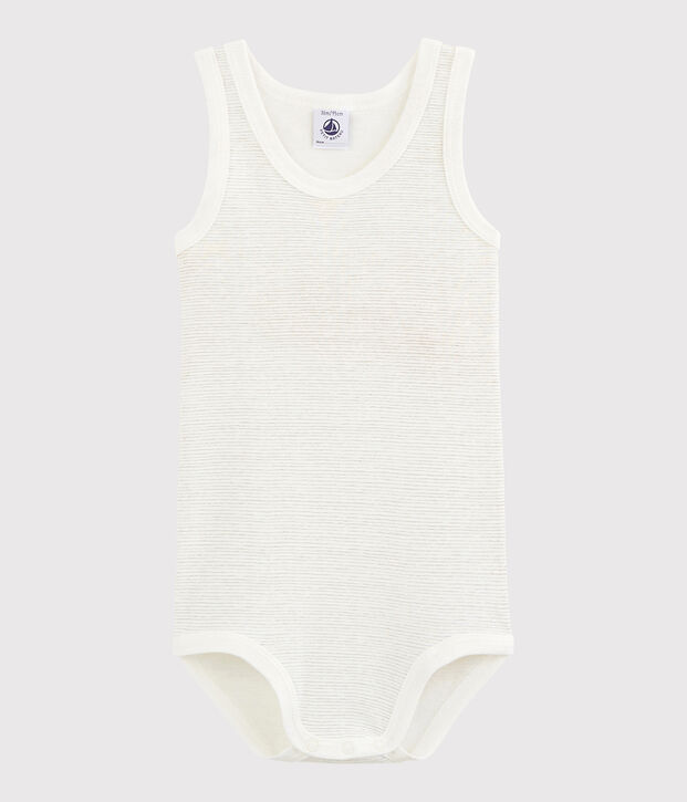 &Auml;rmelloser Baby-Body M&auml;dchen/Jungen weiss/grau