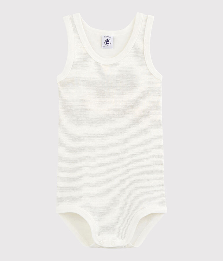 &Auml;rmelloser Baby-Body M&auml;dchen/Jungen weiss LAIT/grau MISTIGRI