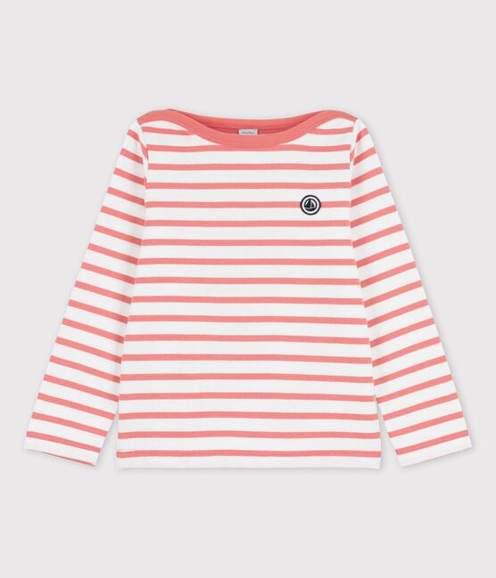 Streifenshirt aus Baumwolle für Mädchen und Jungen weiss MARSHMALLOW/ PAPAYE