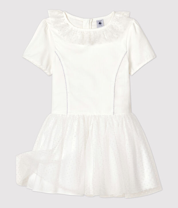 Kinder-Festtagskleid aus Satin und T&uuml;ll f&uuml;r M&auml;dchen weiss