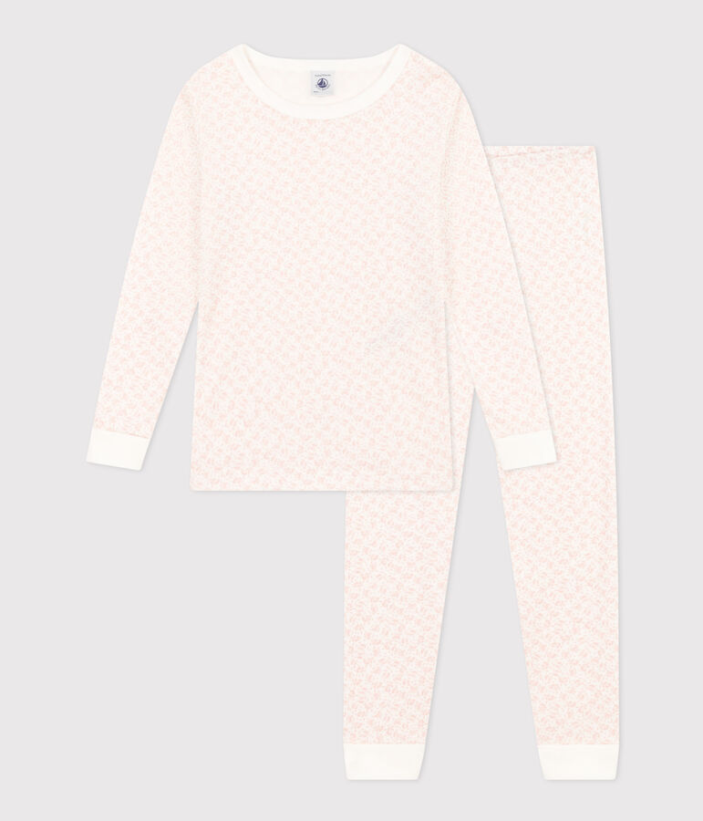 K&ouml;rpernaher Kinderpyjama aus Baumwolle mit Blumen-Printmotiv weiss/rosa