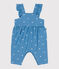 Langbeinige Baby-Latzhose aus Baumwolle mit bestickten Blumen blau ALASKA/weiss MARSHMALLOW