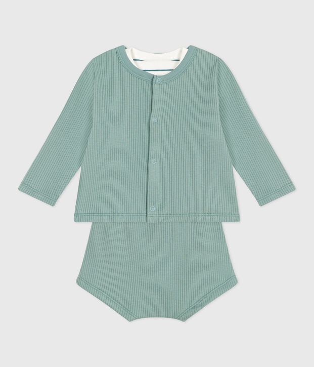 3-teiliges Newborn-Set aus Baumwolle mit einem zitronengelb gestreiften T-Shirt gr&uuml;n/vielfarbig