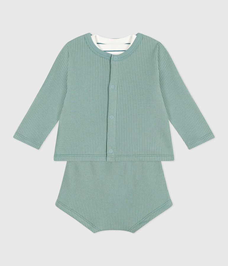 3-teiliges Newborn-Set aus Baumwolle mit einem zitronengelb gestreiften T-Shirt gr&uuml;n/vielfarbig