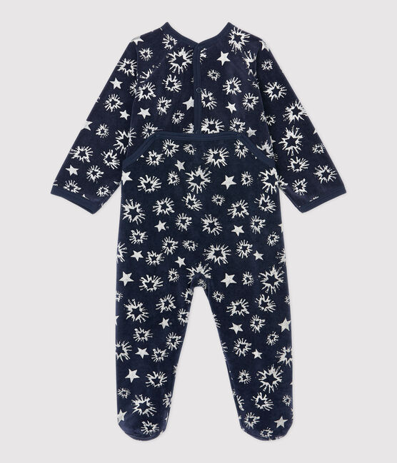 Baby-Strampler aus Velours mit Sternenmuster blau SMOKING/weiss ECUME