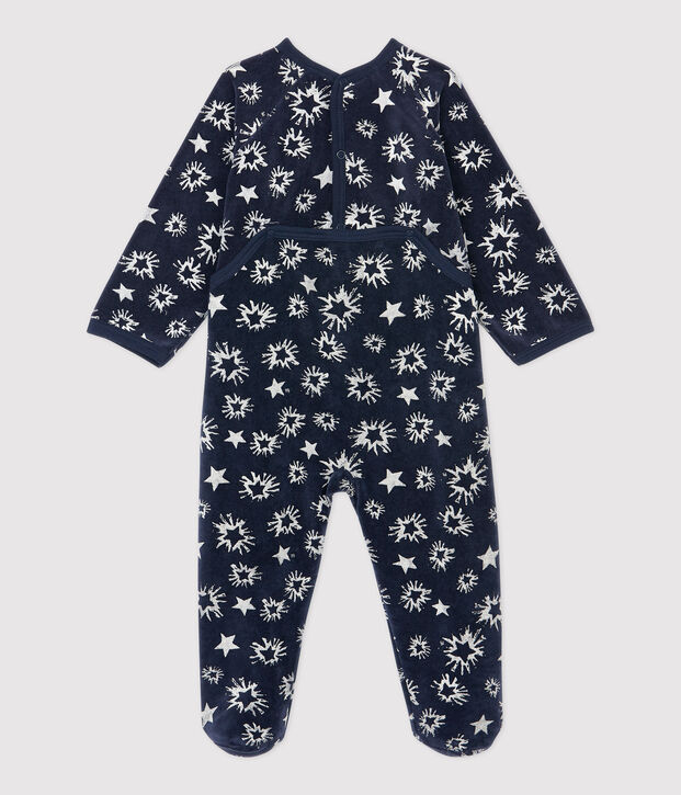 Baby-Strampler aus Velours mit Sternenmuster blau/weiss