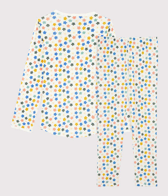 Kinderpyjama aus Baumwolle mit phosphoreszierenden Blumen für Mädchen weiss MARSHMALLOW/weiss MULTICO