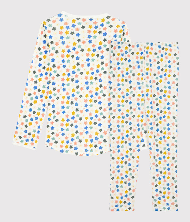 Kinderpyjama aus Baumwolle mit phosphoreszierenden Blumen f&uuml;r M&auml;dchen weiss/vielfarbig