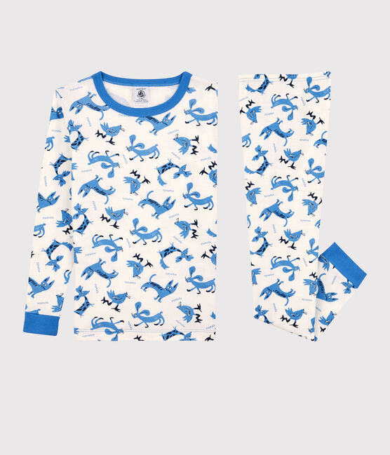Kinderpyjama aus Baumwolle in schmaler Passform mit Tiermotiv für Jungen weiss MARSHMALLOW/weiss MULTICO