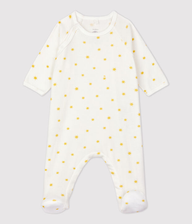 Baby-Strampler aus Bio-Baumwolle weiss/gelb