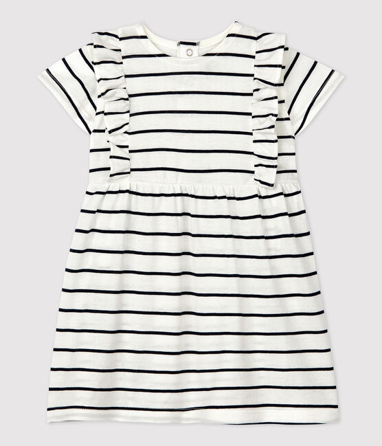 Kurzärmeliges Babykleid aus gestreiftem Jersey weiss MARSHMALLOW/blau SMOKING