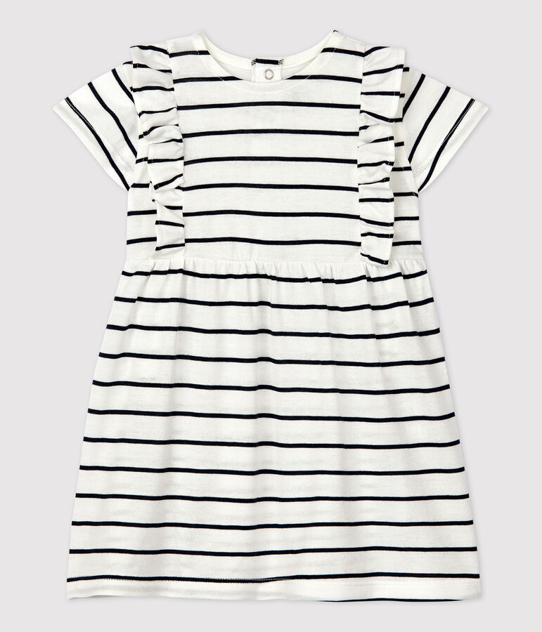 Kurz&auml;rmeliges Babykleid aus gestreiftem Jersey weiss/blau
