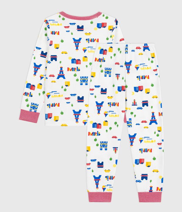 Kinder-Pyjama aus Molton mit Paris-Motiven weiss/vielfarbig