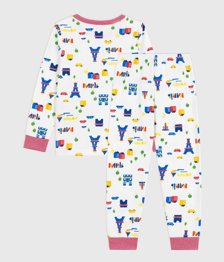 Kinder-Pyjama aus Molton mit Paris-Motiven weiss/vielfarbig