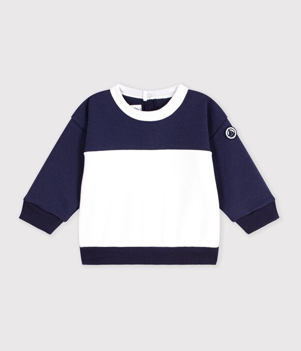 Baby-Sweatshirt aus Baumwolle im Colorblock blau/naturfarben