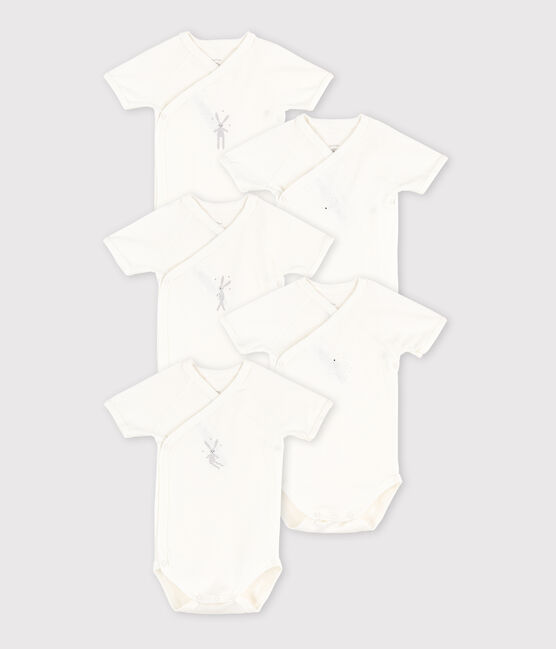 Set mit 5 kurzärmeligen, weißen Baby-Bodys im Kimono-Schnitt aus Bio-Baumwolle variante 1