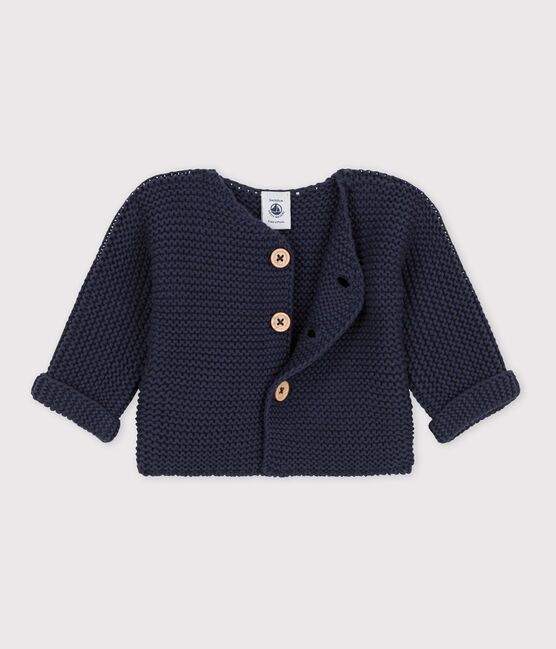 Baby-Cardigan kraus rechts gestrickt aus Baumwolle blau SMOKING