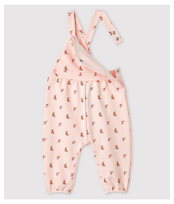 Bedruckte Baby-Latzhose aus Molton für Mädchen rosa FLEUR/weiss MULTICO