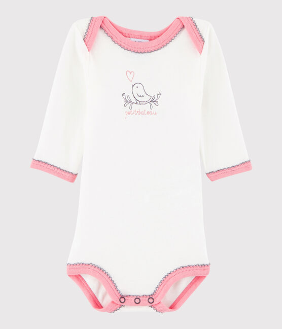 Langärmeliger Baby-Body Mädchen weiss MARSHMALLOW