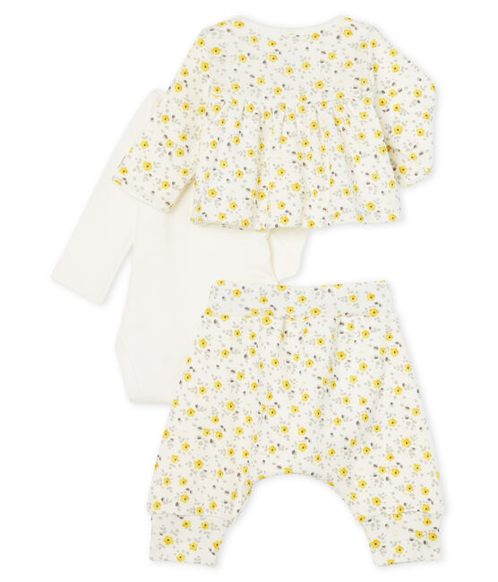 3-teiliges Baby-Set aus Wolle und Baumwolle für Mädchen weiss MARSHMALLOW/weiss MULTICO
