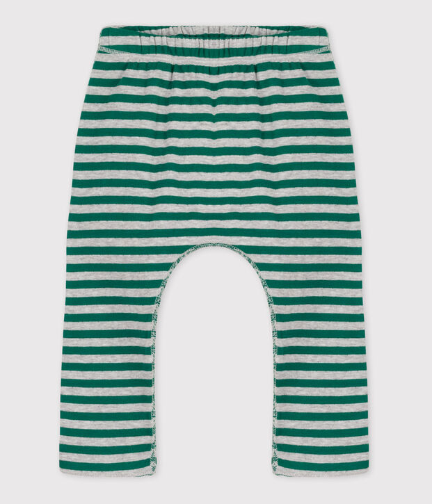 Gestreifte Baby-Hose aus Doppeljersey gr&uuml;n/grau