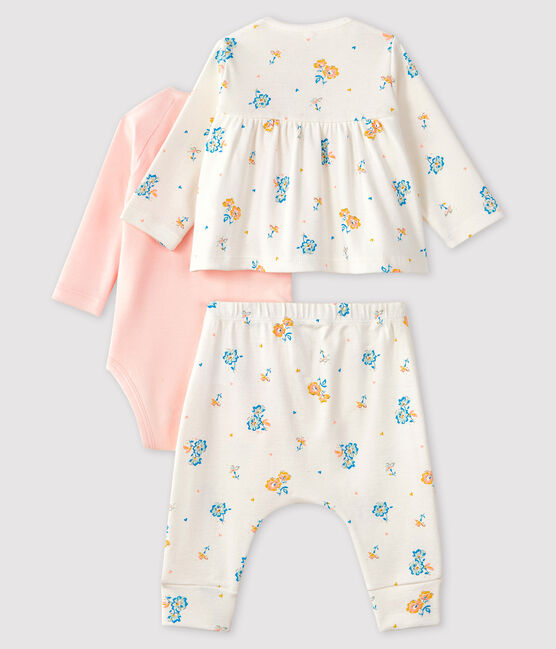 3-teiliges Baby-Set aus Rippstrick für Mädchen weiss MARSHMALLOW/weiss MULTICO