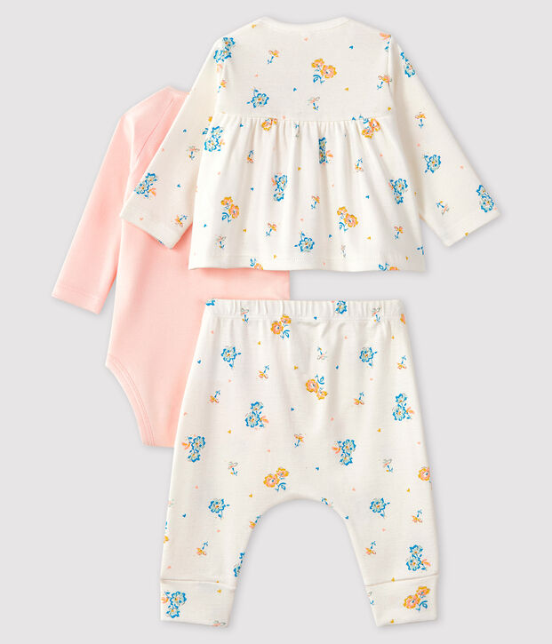 3-teiliges Baby-Set aus Rippstrick f&uuml;r M&auml;dchen weiss/vielfarbig