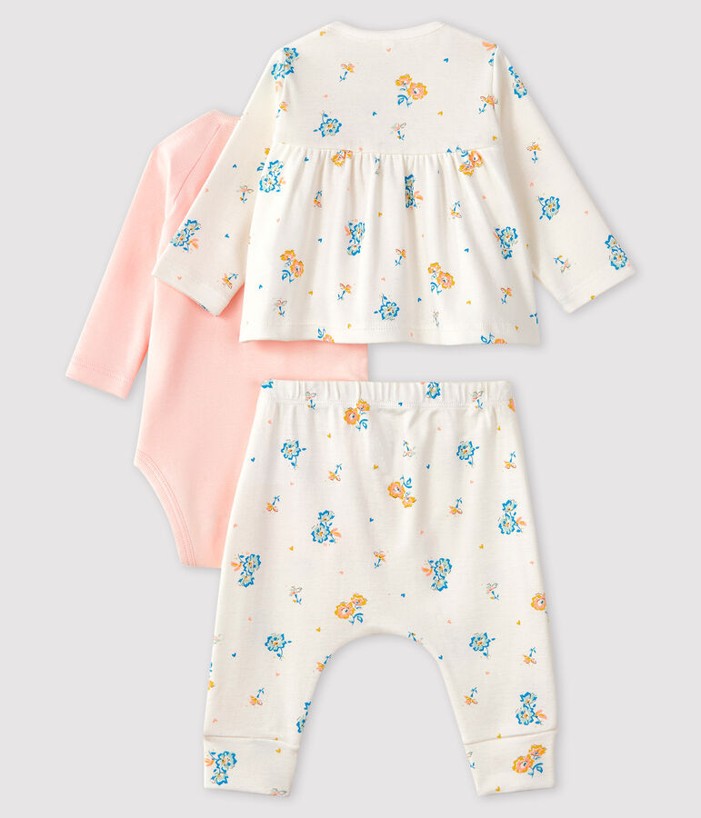3-teiliges Baby-Set aus Rippstrick f&uuml;r M&auml;dchen weiss MARSHMALLOW/weiss MULTICO