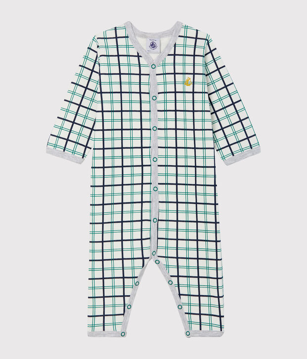 Baby-Strampler ohne Fu&szlig; aus Doppelersey f&uuml;r Jungen weiss/vielfarbig
