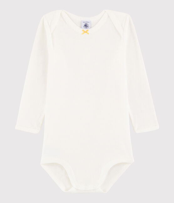 Langärmeliger Baby-Body Mädchen weiss MARSHMALLOW/gelb BLE