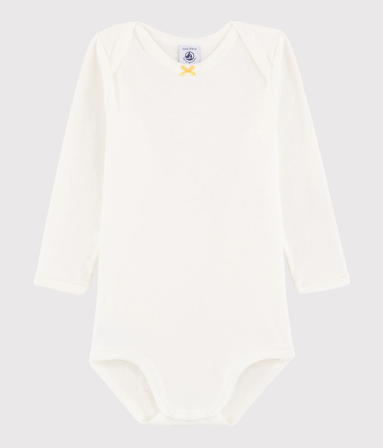Lang&auml;rmeliger Baby-Body M&auml;dchen weiss MARSHMALLOW/gelb BLE