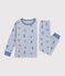 Kinder-Pyjama aus Molton mit Skifahrern blau/vielfarbig