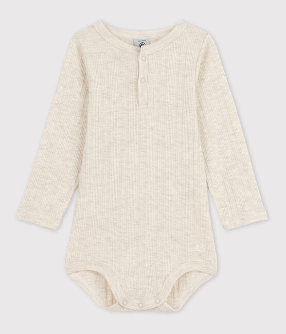 Langärmeliger Baby-Body aus Baumwolle mit Tunikaausschnitt beige MONTELIMAR CHINE