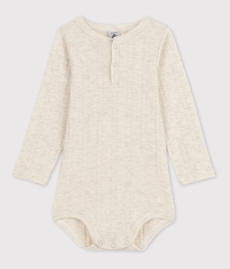 Lang&auml;rmeliger Baby-Body aus Baumwolle mit Tunikaausschnitt beige