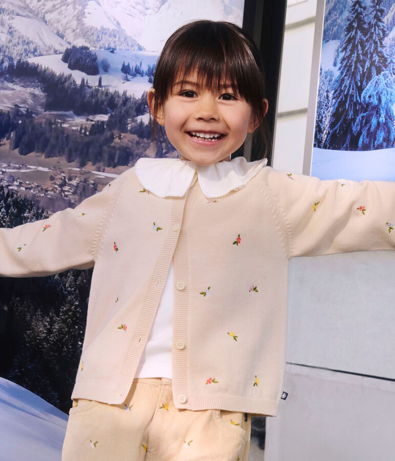 Kinder-Cardigan aus Wolle und Baumwolle mit gestickten Motiven naturfarben/vielfarbig