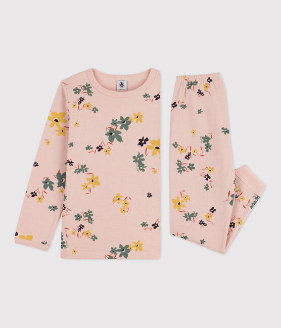 Kinderpyjama aus Doppeljersey mit Blumenmotiv für Mädchen rosa SALINE/weiss MULTICO