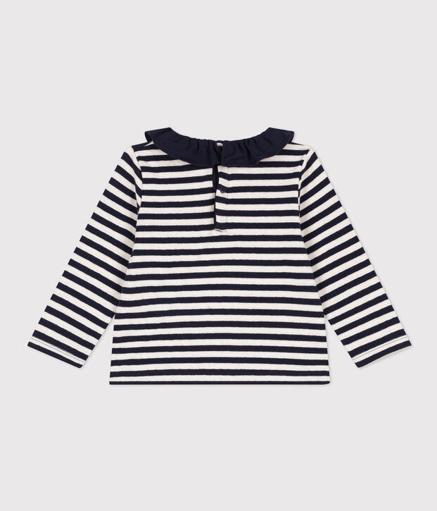 Lang&auml;rmelige Babybluse aus Doppeljersey blau/naturfarben
