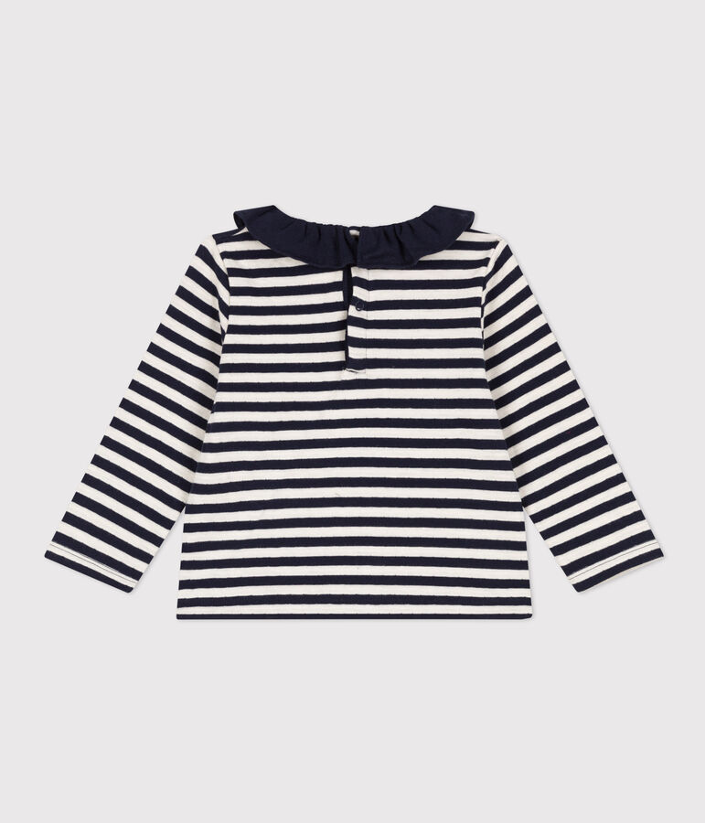 Lang&auml;rmelige Babybluse aus Doppeljersey blau/naturfarben