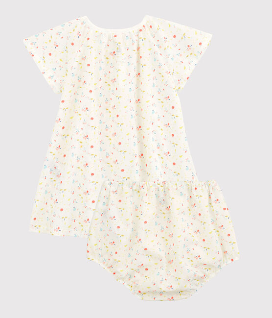 Kurzärmeliges Baby-Kleid mit Bloomers für Mädchen weiss MARSHMALLOW/weiss MULTICO