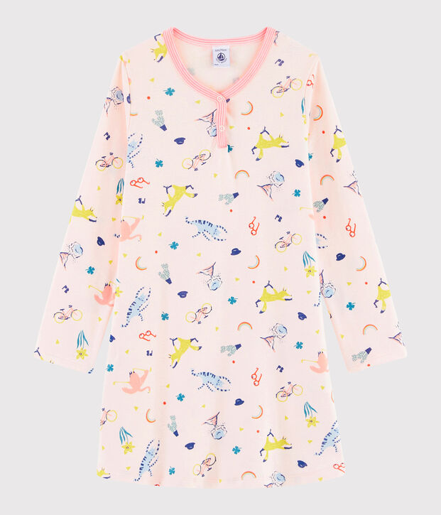 Nachthemd mit originellem Print f&uuml;r M&auml;dchen rosa/vielfarbig