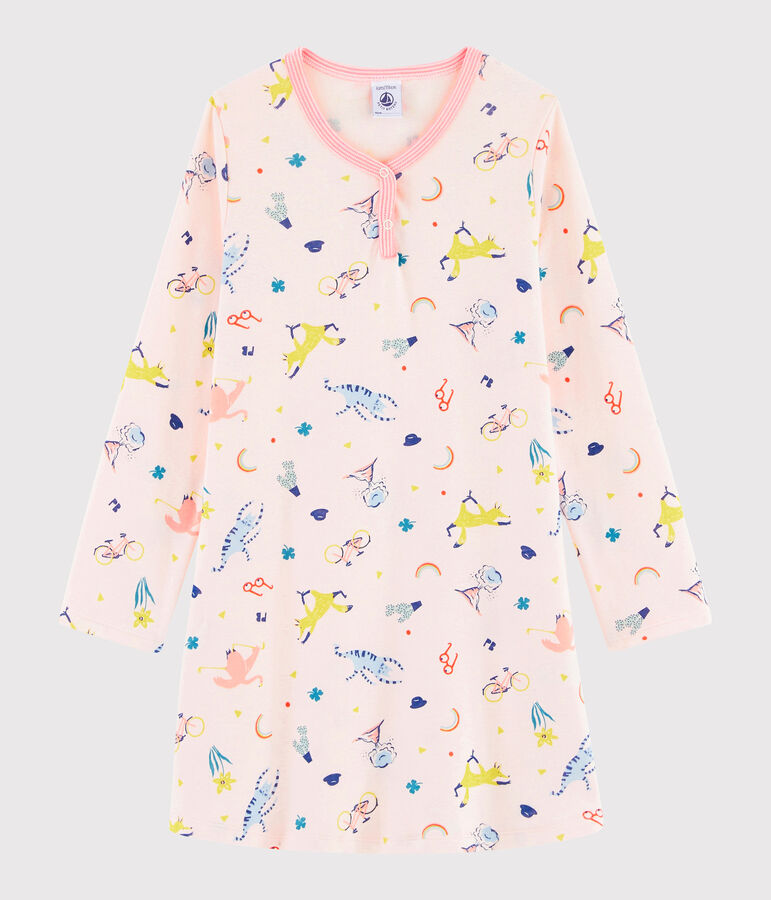 Nachthemd mit originellem Print f&uuml;r M&auml;dchen rosa FLEUR/weiss MULTICO