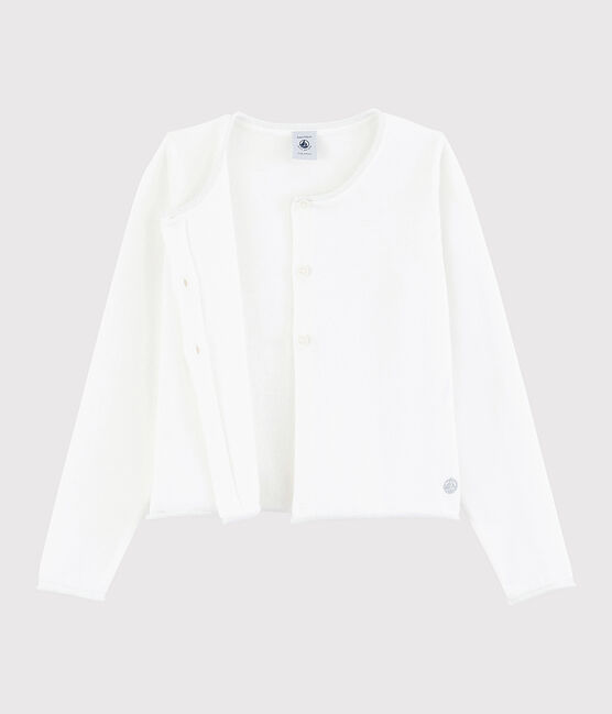 Kinder-Cardigan aus Baumwoll-Strick für Mädchen weiss MARSHMALLOW