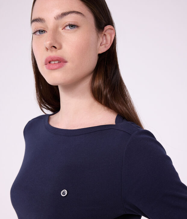 Lang&auml;rmeliges Damen T-Shirt aus Baumwolle mit Offizierskragen SMOKING