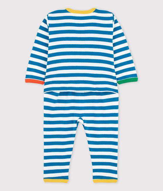 Baby-Strampler ohne Füße und Druckknöpfe aus Baumwolle mit blauen Streifen MALLARD/ MARSHMALLOW