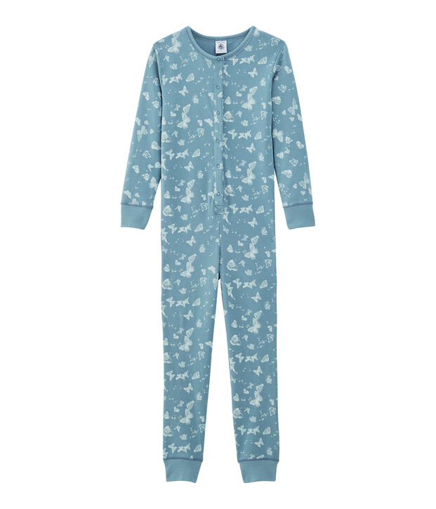 Langer Einteiler aus Baumwolle f&uuml;r kleine M&auml;dchen blau/weiss